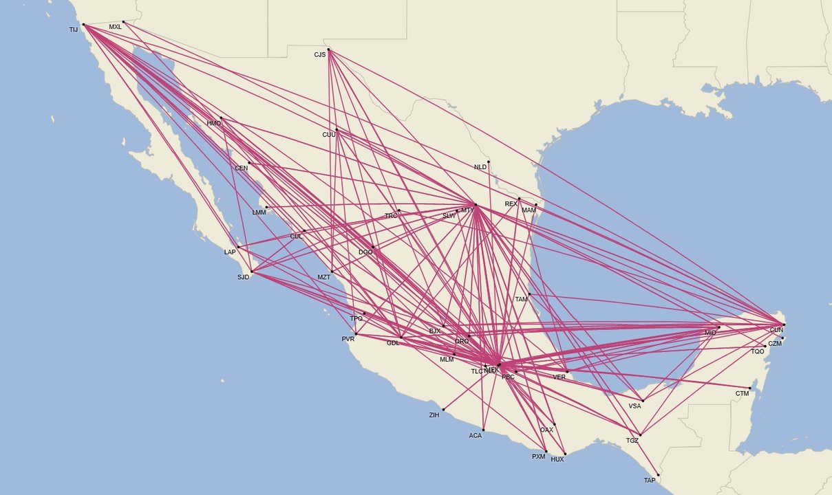 Red doméstica de Viva - Diciembre 2025 (CIrium Schedule Mapper)